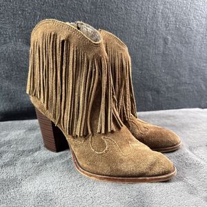 Sam Edelman Women's Benjie Western Fringe Ankle Bootie Golden Caramel, US 7